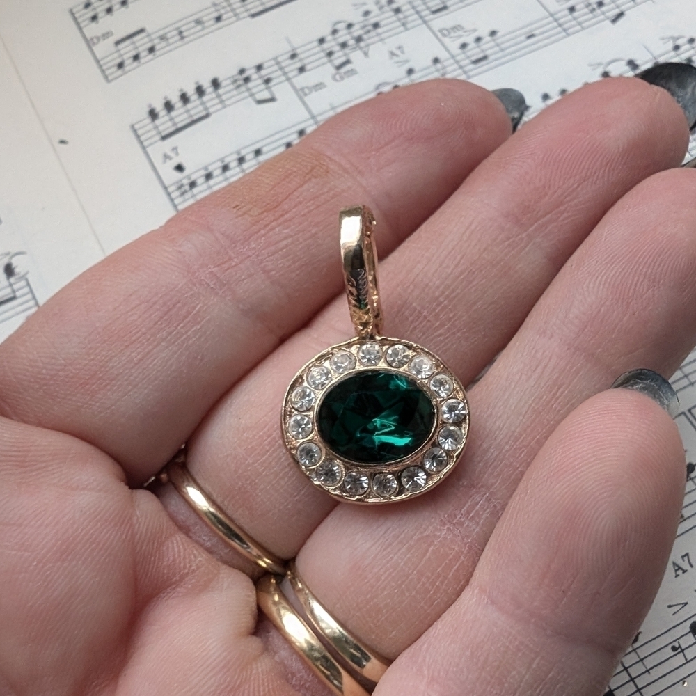 Gold and Green Pendant Necklace Charm